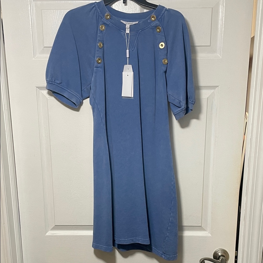 10 Crosby Derek Lam Blue Mini Dress with Gold Accents